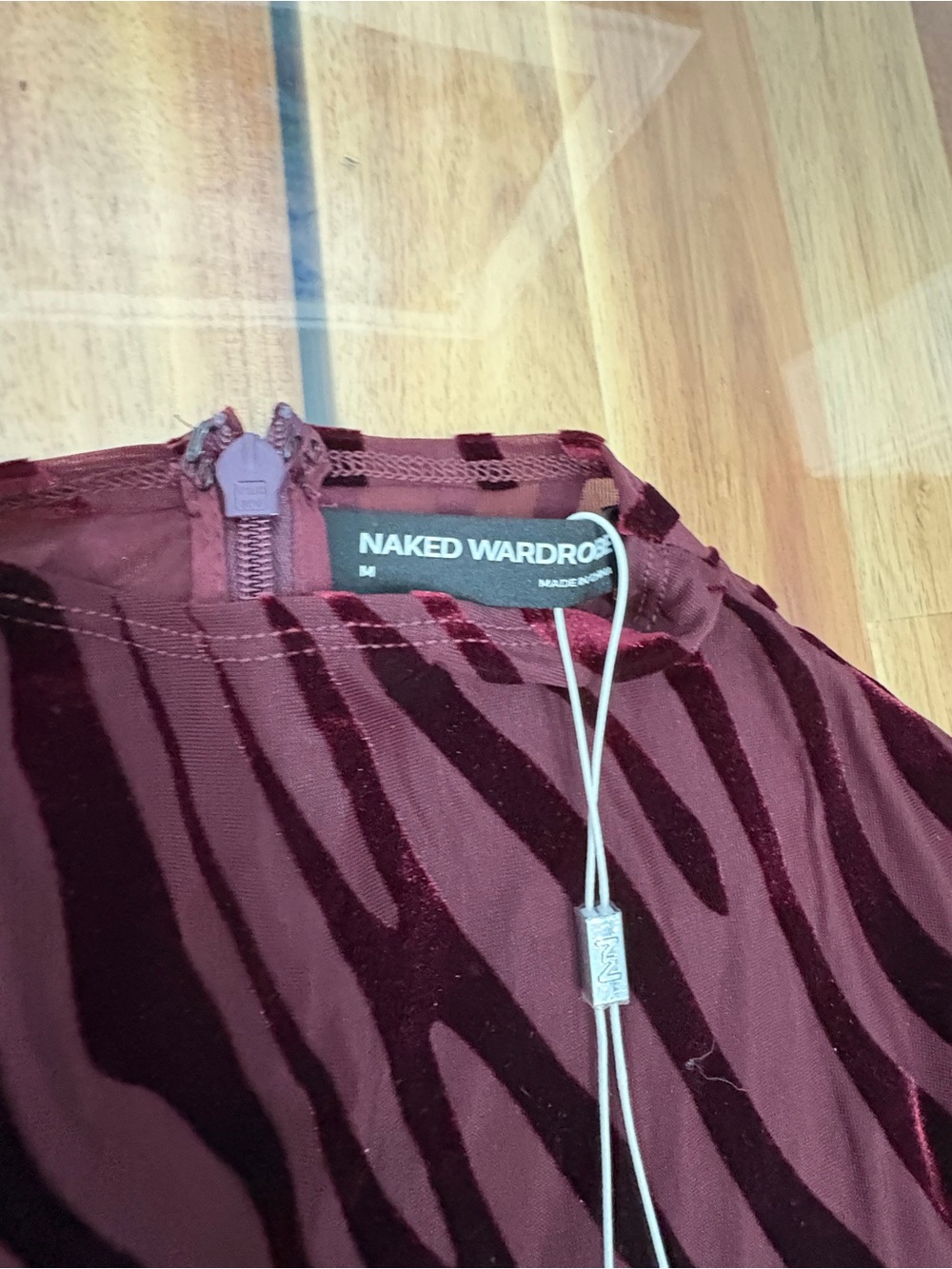 NWT Sz M Naked Wardrobe Burnout Closed Toe Jumpsuit Zebra in Dark Plum Burgundy - Picture 5 of 14
